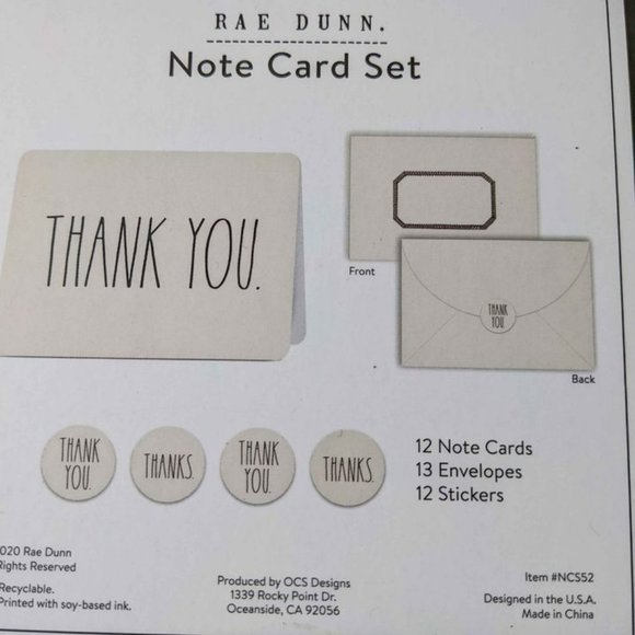Rae Dunn Thank You Note Cards - Set of 12 (Horizonal Orientation) - Picture 4 of 4